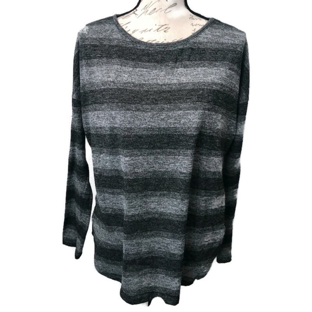TRU SELF | Gray Striped Long Sleeve Shirt Size L